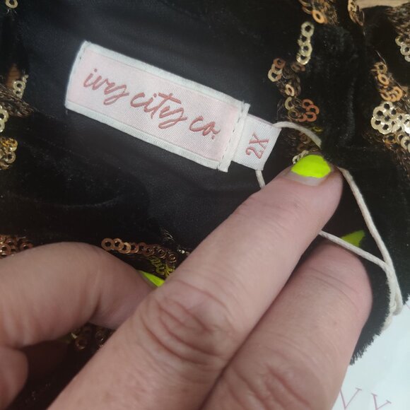 Ivy City feather trim velvet sequin dress size 2x New $698 - Picture 4 of 4